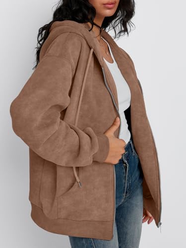 Trendy Queen Zip Up Hoodies for Women Oversized Acid Wash Sweatshirt Winter Fashion Jacket Cute Y2k Fall teen girls pullover