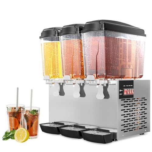 Commercial Beverage Dispenser, 3 Tanks 18L Each with Compressor Cooling (45-54°F), Large Capacity Cold Drink Dispenser, St...