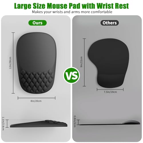 VAGAU Ergonomic Mouse Pad with Wrist Rest, Wrist Rest Pain Relief Mousepad Memory Foam Massage & Non-Slip PU Base for Carp...