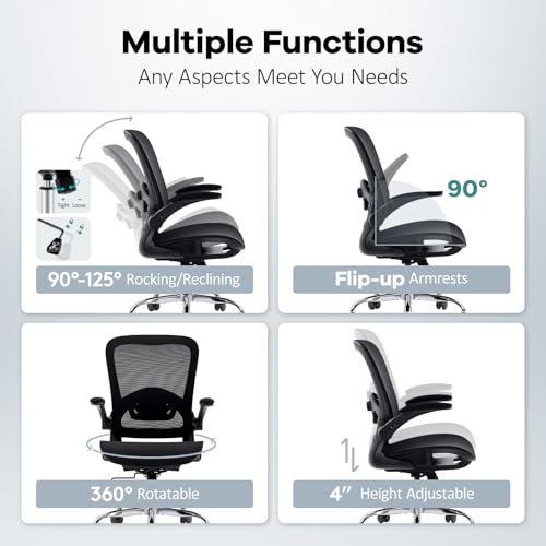 Morkprism Office Chair Mesh Seat,Ergonomic Mesh Desk Chair with Adjustable Lumbar Support,Computer Chair with Flip-up Armr...