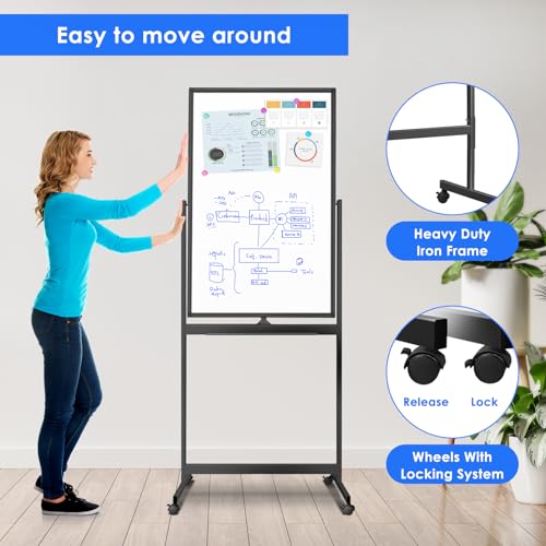 maxtek Magnetic Mobile White Board, 40 x 24 Double Sided Dry Erase Board Rolling Whiteboard, Aluminum Frame Standing White...