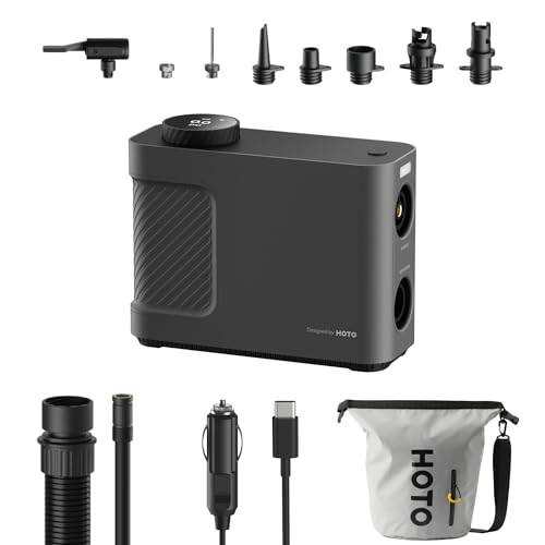 HOTO Air Pump Master, Portable Cordless Tire Inflator, Electric Air Pump with 9 Pump Modes, 12V DC Car Connector for Car, ...