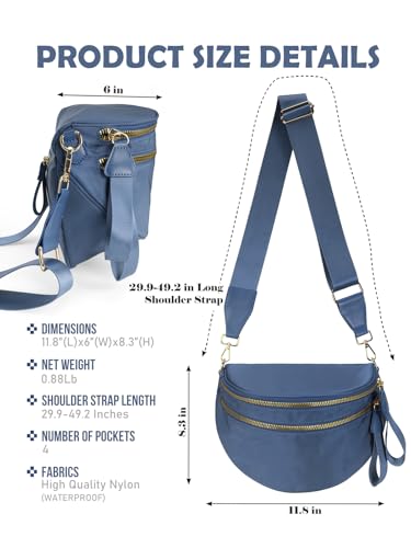 Pure Colour Crossbody Bag Bum Bag for Women,Spacious Purse Fanny Packs Belt Bag,Oversized Bum Bag (Colour Bum Bag-Monet Blue)