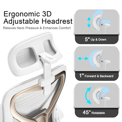 Ergonomic Office Chair for Back & Neck Pain Relief, Virgin Foam Seat, 2D Adjustable Lumbar & 3D Headrest, Tilt & Rock for ...