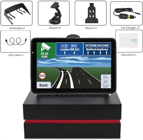Car GPS Navigation, Latest 2025 Map 7 inch Touch Screen Car GPS, Voice Turn Direction Guidance, Support Speed and Red Ligh...