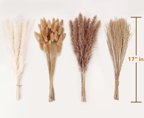 Dried Pampas Grass Decor, 100 Stems Pampas Grass Contains Bunny Tails Dried Flowers, Reed Grass Bouquet for Wedding Boho F...