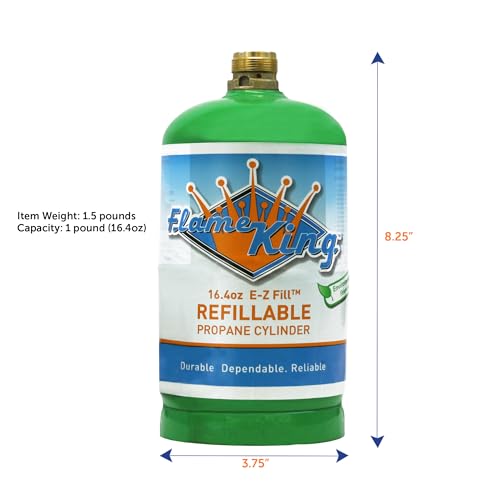 Flame King Refillable 1LB Empty Propane Cylinder Tank - Reusable - Safe and Legal Refill Option - DOT Compliant-16.4 oz (...