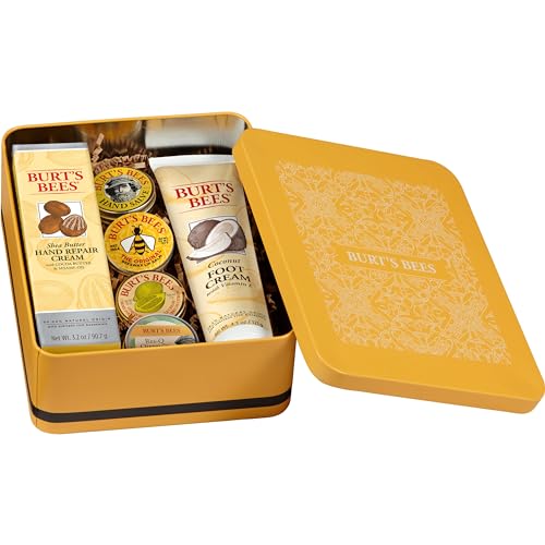 Burt's Bees Back To School Gifts Ideas - Classics Set, 6 Products in Giftable Tin – Cuticle Cream, Hand Salve, Lip Balm, Res-Q Ointment, Hand Repair and Foot Cream