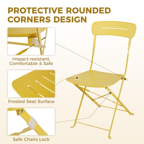 Grand patio Premium Frame Patio Bistro Set, Colorful Folding Outdoor Patio Furniture Sets, 3-Piece Patio Table and Chair S...