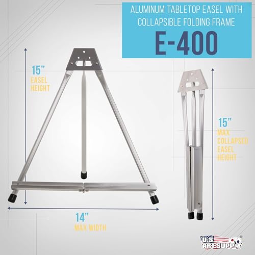 U.S. Art Supply 15" High Aluminum Tabletop Display Easel for Painting, Adjustable Folding Stand - Portable Art Easel for D...