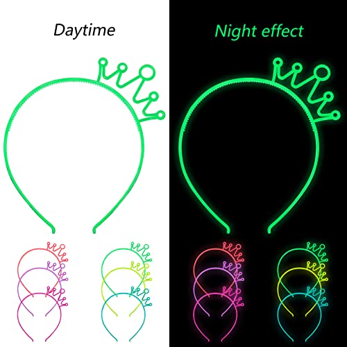 ZIRICHER 6 Colors Glow in the Dark Crowns Headbands, Plastic Light Up Hair Band Luminous Headband For Girls Party Crown He...