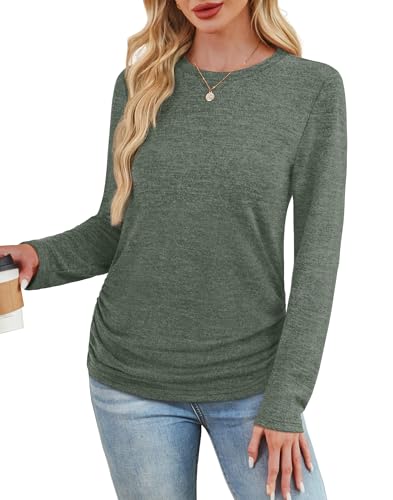 SAMPEEL Womens Sweaters Long Sleeve Shirts Fall Fashion 2025 Trendy Tops Ruched Outfits Winter Clothing