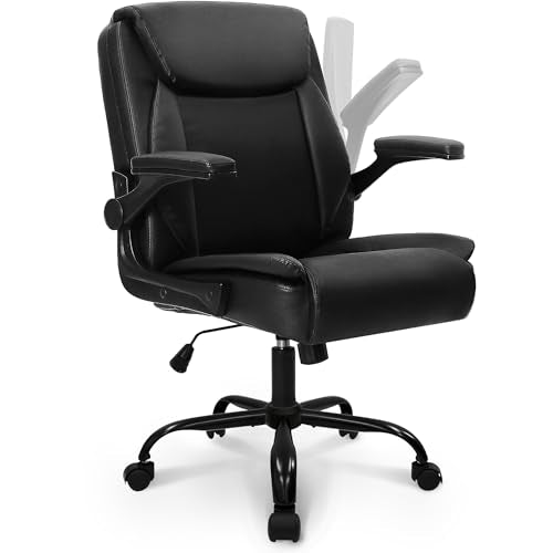 NEO CHAIR Office Desk Computer Chair Ergonomic Executive Mid-Back Leather Gaming Chair with Adjustable Flip-Up Armrests Wh...