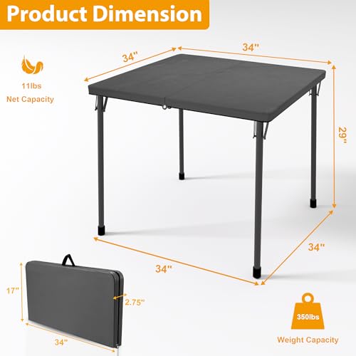 Kasunpul 34" Folding Table, Portable Square Folding Card Table with Collapsible Legs & Carrying Handle, Plastic Tables for...