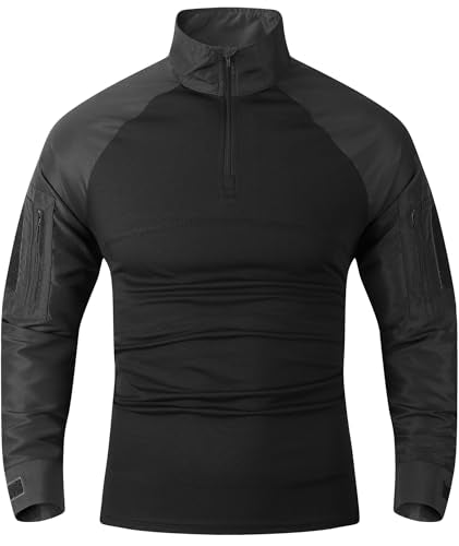 Men's Tactical Military 1/4 Zip Long Sleeve Shirt Breathable Fabric with Pockets Comfort Fit for Outdoor