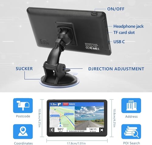 GPS Navigation for Car Truck Drivers 7 inch Navigation Systems for Car with Voice Guidance and Speed Camera Warning 2D&3D ...