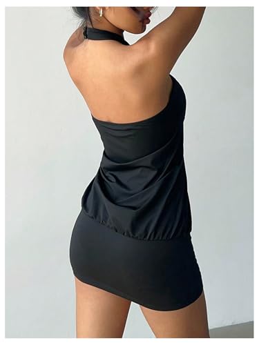 Floerns Women's Y2k Sexy Halter Dress Sleeveless Open Back Going Out Party Mini Bodycon Short Dresses
