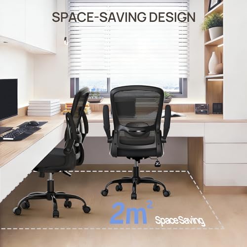 Mimoglad Ergonomic Office Chair - BIFMA Certified, Flip-up Armrests & 135° Recline, Adjustable Lumbar Support - Space-Savi...