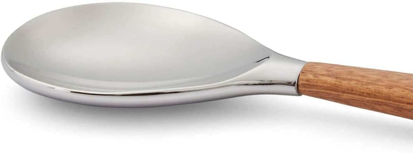 nambe Curvo Serving Spoon | 13 Inch Serving Spoon for Buffets, Salads, and Dinner Parties | Made of Stainless Steel and Acacia Wood | Designed by Steve Cozzolino