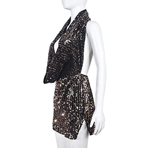 Novaorily Women Sexy V-Neck Bodycon Sequin Mini Dress Hooded Sparkly Dresses for Party Club Night