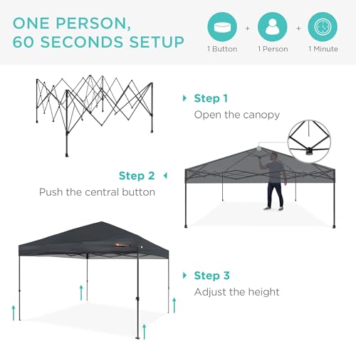 Best Choice Products 10x10ft 1-Person Setup Pop Up Canopy Tent Instant Portable Shelter w/ 1-Button Push, Case, 4 Weight B...