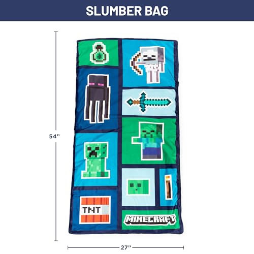 Minecraft Creeper 3 Piece Sleepover Set - Cozy & Warm Slumber Bag with Pillow & Eye Mask (Official Minecraft Product)