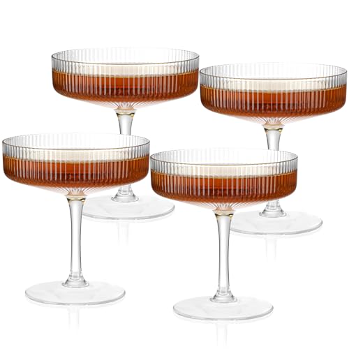 BELLAFORTE Champagne Coupe Glasses, Espresso Martini Glasses | Set of 4 | 7 oz Classic Cocktail Glasses, Fluted Glassware ...