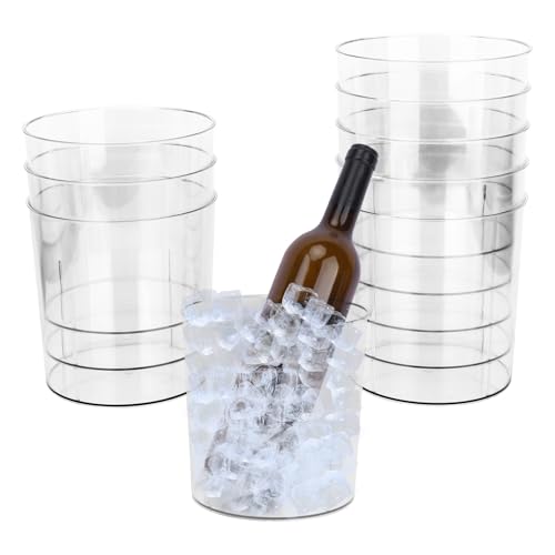 Biugaaufai 9 Pack Clear Plastic Ice Bucket, 6.5 Inch Premium Disposable Wine Cooler & Champagne Chiller, Multi-Purpose Ele...