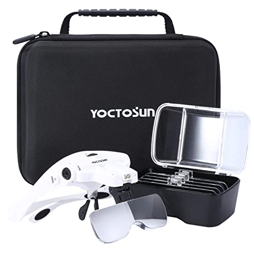 YOCTOSUN Magnifying Glasses with Light, Head Mount Magnifier with 5 Lenses, Headband, Storage Case, Hands Free LED Lighted...