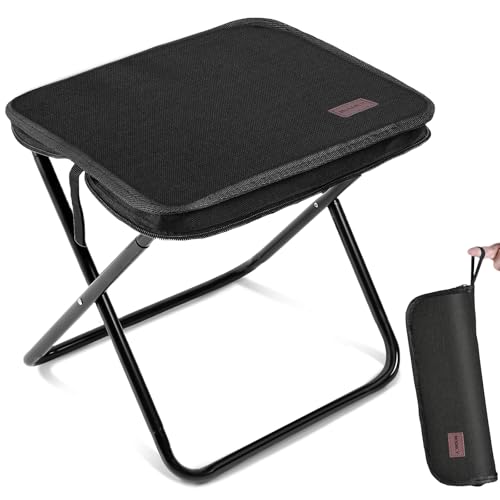 MOONCY Portable Stool, 13 Inch Small Folding Stool for Adults, Ultralight Black Camping Stools for Hiking and Fishing, Hol...