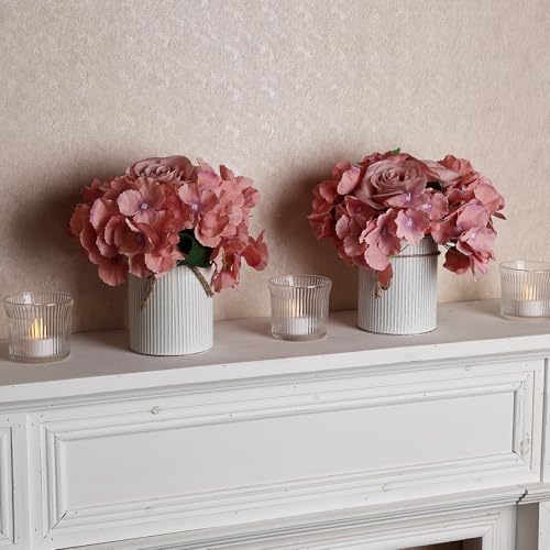 DIYDOFUN Flower Table Centerpieces - Set of 6 Floral Arrangement Artificial Wedding Hydrangeas Floral Arrangement with Rus...