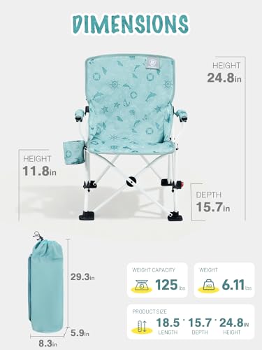 EVER ADVANCED Kids Camping Chairs with Cup Holder, Padded Folding Camping Chair Outdoor with Safety Lock, Carry Bag, Light...