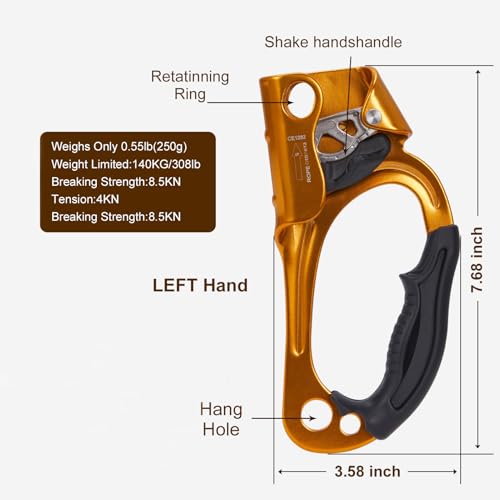 Hand Ascender, Rock Climbing Tree Arborist Rappelling Gear Equipment Rope Ascender Rope Clamp for 10~13MM Rope
