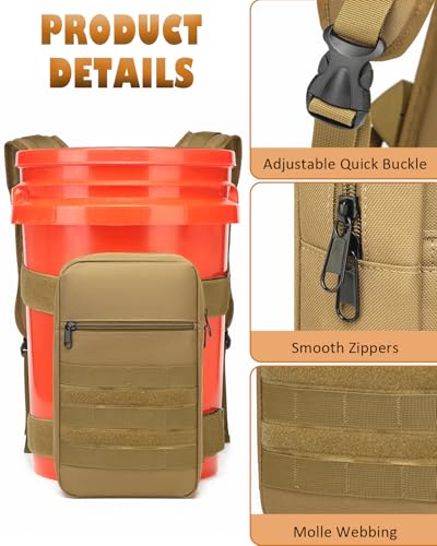 Backpack for 5 Gallon Buckets - Universal Bucket Organizer with Pocket for Hunting, Fishing, Apple Picking, Baseball & Ice...