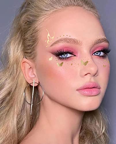 DIVAWOO 32 Sheets Face Temporary Tattoo, 20 sheets Glitter Metallic Freckle Tattoos, 12 PCS Butterflies Fake Tattoos Stick...