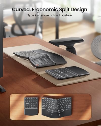 ProtoArc Wireless Ergonomic Keyboard, EK04 2.4GHz USB Wireless Ergo Keyboard with Separate Numeric Keypad, Split Design, H...
