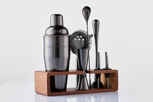 Mint & Mortar Cocktail Shaker Set, 7-Piece Bartender Kit with Stand, 24oz Martini Shaker Bottle Stainless Steel Bar Tools,...