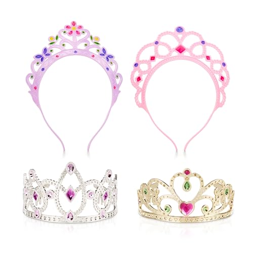 Melissa & Doug Dress-Up Tiaras Play Set for Kids (4-Piece) – Pretend Princess Crowns for Costume Role Play – Preschool Jew...