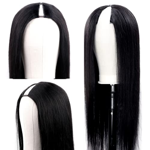 V Part Wigs Straight Brazilian Virgin Human Hair Wigs for Black Women Upgrade U Part Wigs Glueless Full Head Clip In Half Wig V Shape Wig No Leave Out 180% Density Natural Color 18"