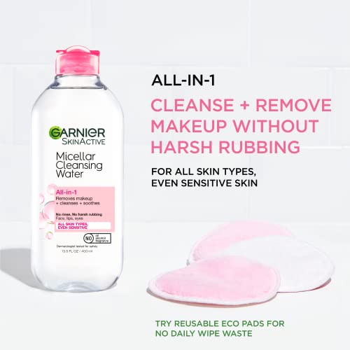 Garnier Micellar Water, Hydrating Facial Cleanser & Makeup Remover, Suitable for Sensitive Skin, Vegan, Cruelty Free, 13.5...