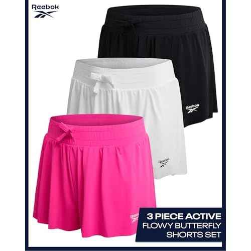 Reebok Girls Athletic Shorts - 3 Pack Lightweight Butterfly Short with Liner - Active Performance Flowy Shorts for Girls