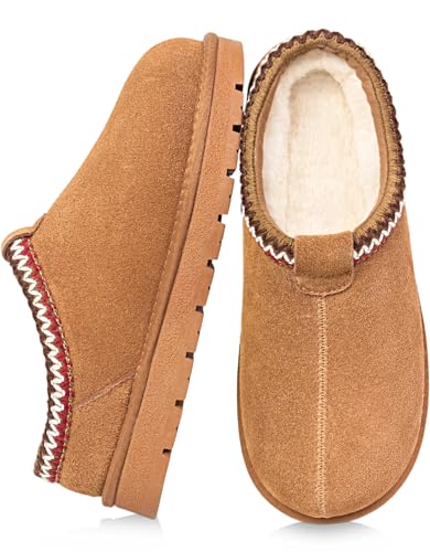 XIXITIAO Slippers for Women Suede Leather Platform Slippers Slip on Cozy Winter Womens House Slippers for Indoor Outdoor