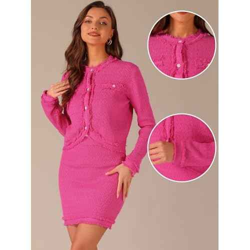 Allegra K 2 Piece Sweater Skirt Set for Women Business Casual Outfit Knit Long Sleeve Short Jacket Skirt Set
