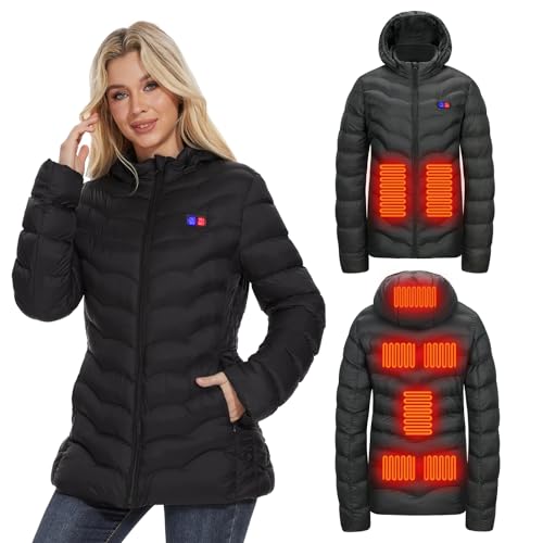 OAOA innovation Womens Heated Jacket with 10000mAh Battery Pack, Dual Control Button Heated Coat