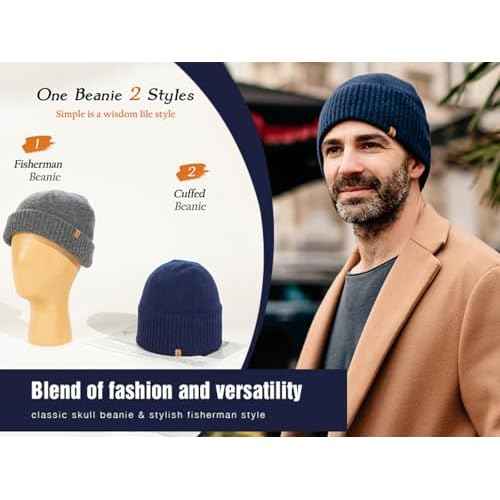 TOP-EX PolarWool¢â Oversized L/XL/XXL 100% Merino Wool Beanie Fleece Lined Cuffed Watch Fisherman Cap