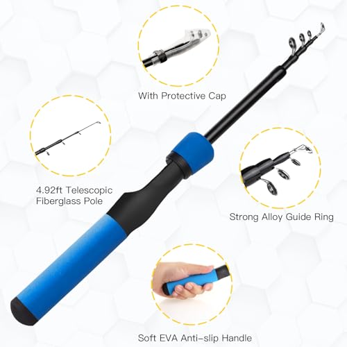 Kids Fishing Pole Kit, 59'' Telescopic Rod and Reel Beginner Combo with Spincast Reel,Tackle Box, Carrier Bag,Fishing Gear...