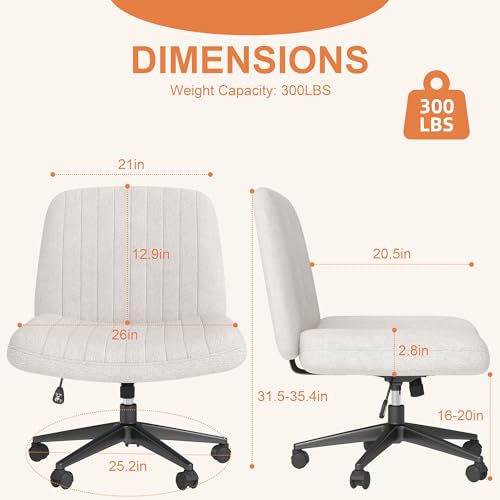 Shintenchi Criss Cross Chair,Cross Legged Office Seat with Wheels Armless Swivel Vanity Chair,Height Adjustable Wide Compu...