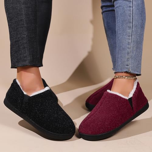 Women's Memory Foam House Slippers Ladies Warm Closed Back House Shoes with Non-Slip Outdoor Rubber Sole