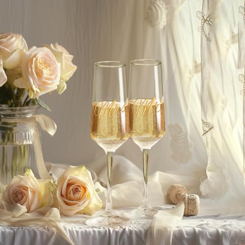 PARACITY Mr and Mrs Wedding Champagne Flutes Set of 2, Bride and Groom Champagne Glasses, Bridal Shower Gifts, Engagement ...