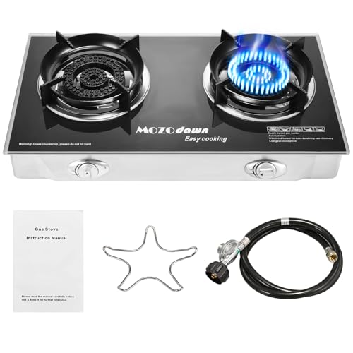 MOZODAWN 2 Burner Propane Stove Outdoor Portable Gas Stove, 30000 BTU Propane Burner with Cast Iron Honeycomb Stove Head, ...